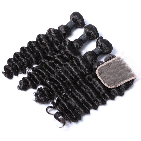 Virgin Human Hair Bundles With Closure Real Human Indian Hair   LM037